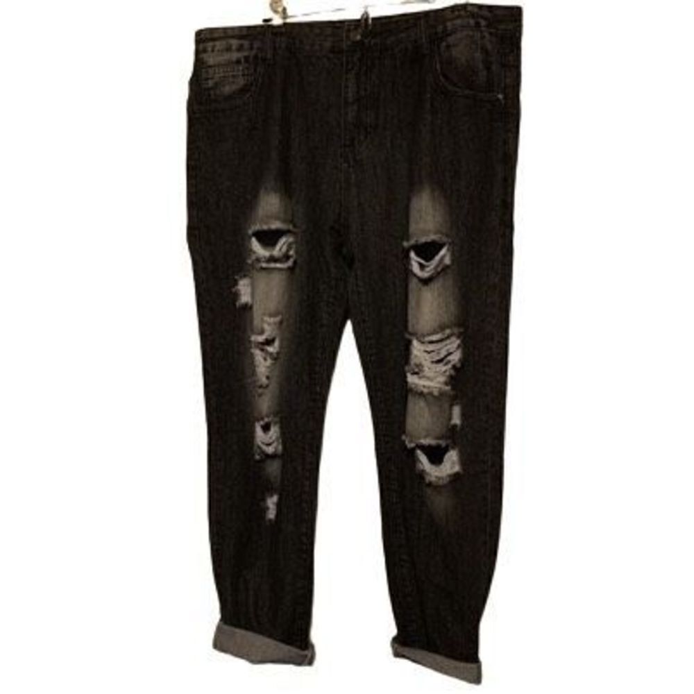 ROMWE Size 38 Distressed Ripped Black Jeans NWT